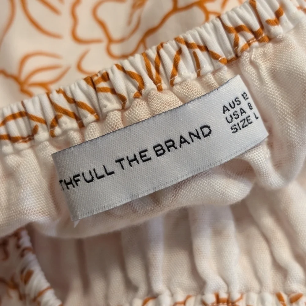 Faithfull The Brand Orange White Gabelli Mini Dress Puff Sleeves Size Large
